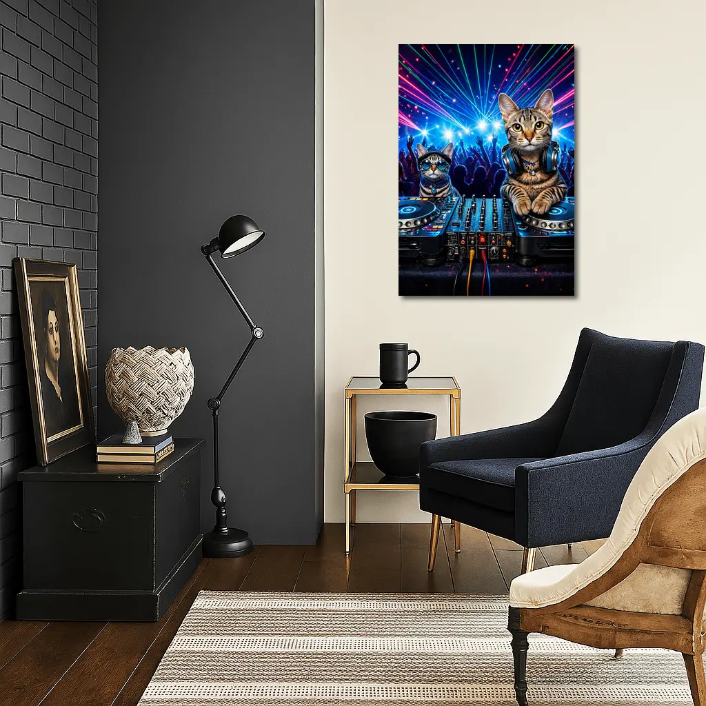 Egyptian Mau Cats DJing Neon Club Night – Wall Art