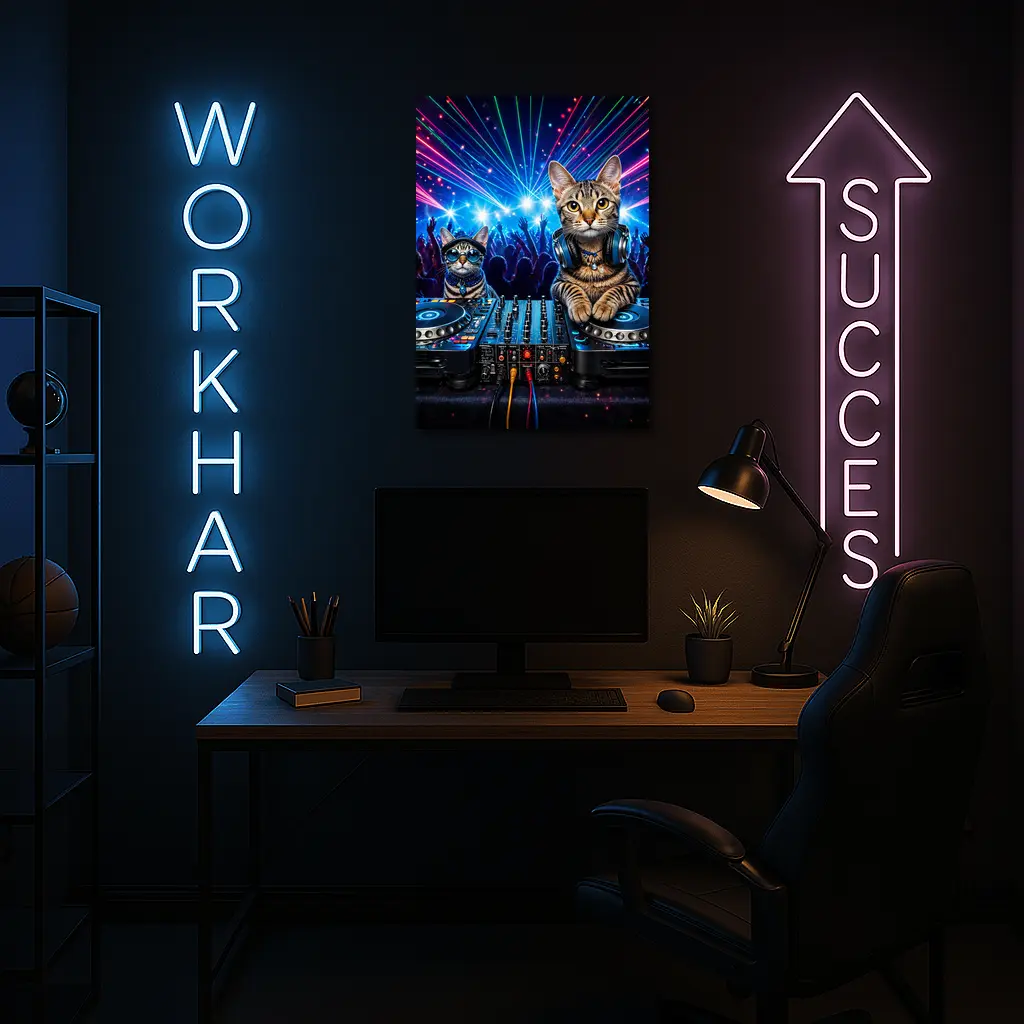 Egyptian Mau Cats DJing Neon Club Night – Wall Art