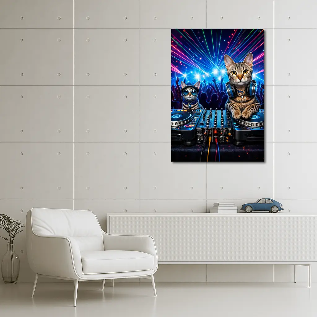 Egyptian Mau Cats DJing Neon Club Night – Wall Art