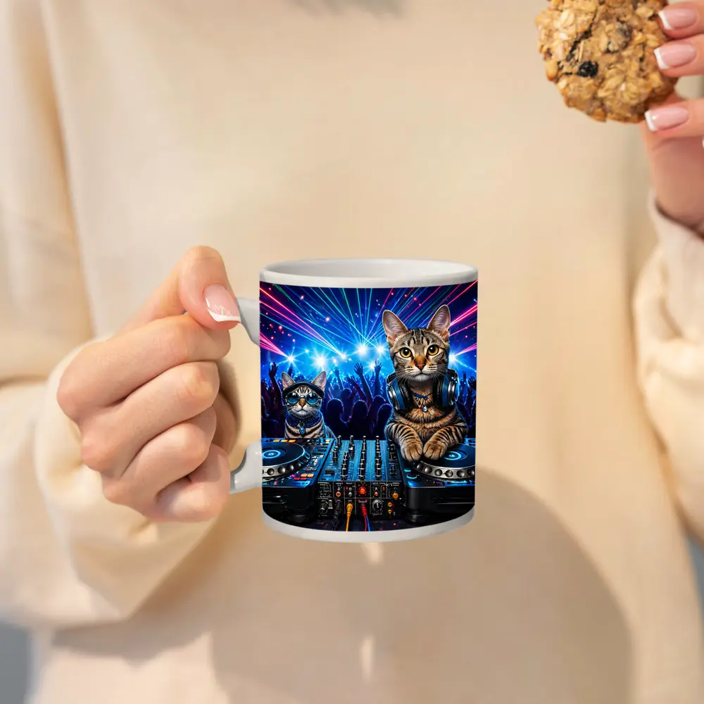 Egyptian Mau Cats DJing Neon Club Night – Mugs