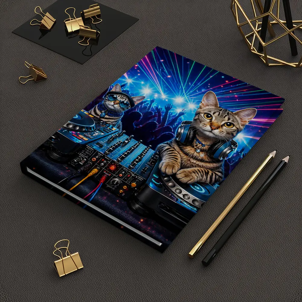 Egyptian Mau Cats DJing Neon Club Night – Notebooks