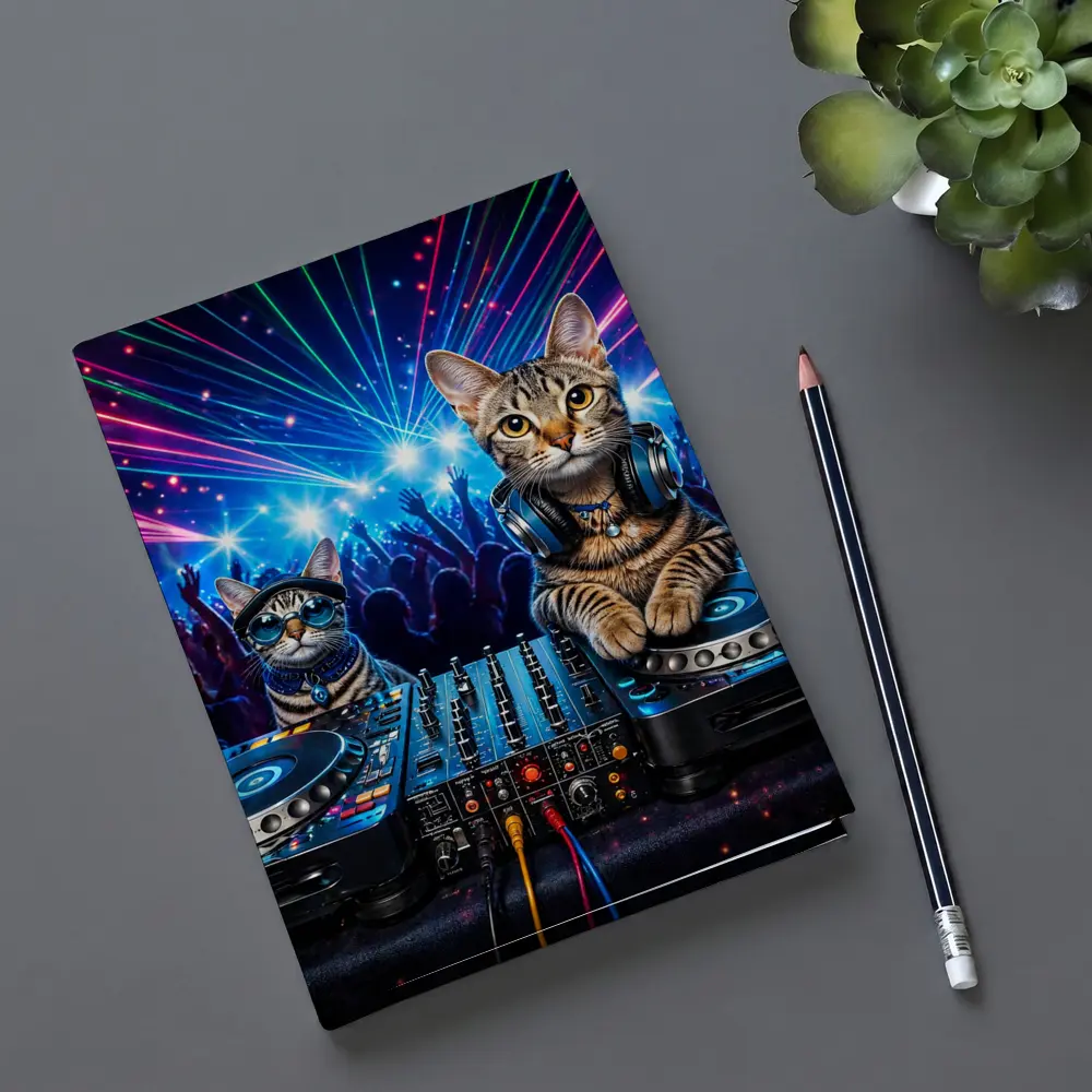 Egyptian Mau Cats DJing Neon Club Night – Notebooks