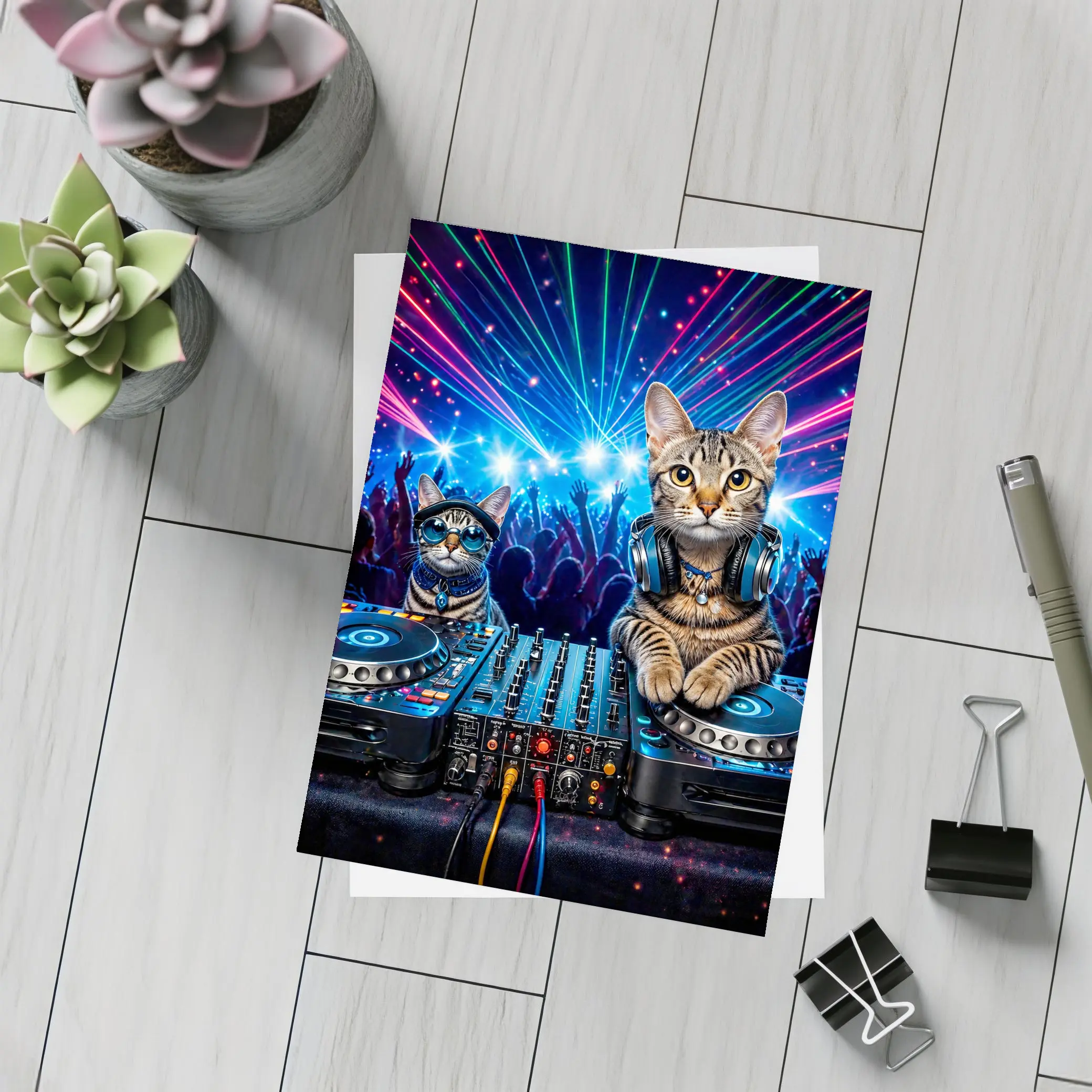 Egyptian Mau Cats DJing Neon Club Night – Postcards