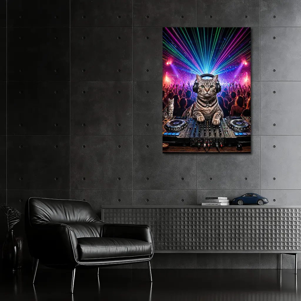 Egyptian Mau Cat DJ Neon Dance Party – Wall Art