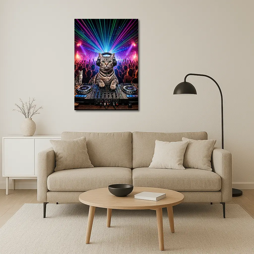 Egyptian Mau Cat DJ Neon Dance Party – Wall Art