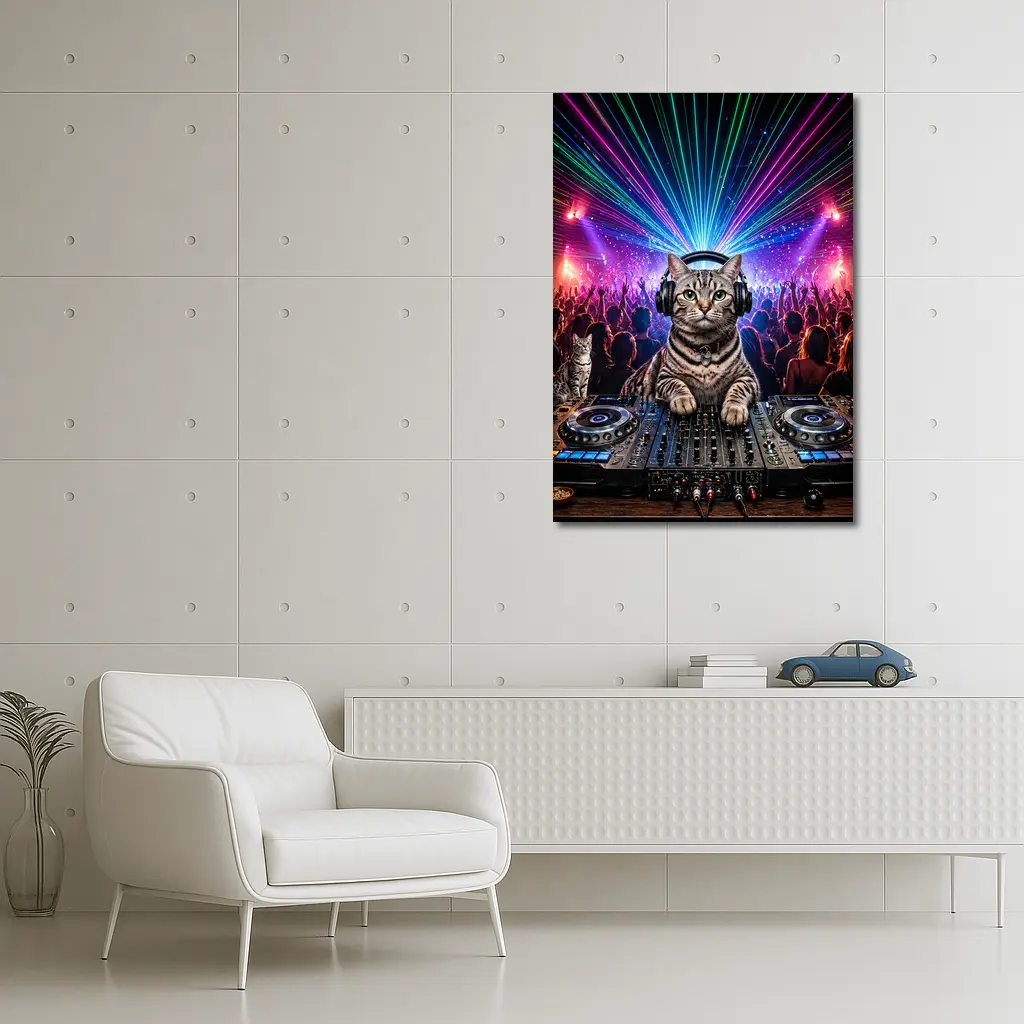 Egyptian Mau Cat DJ Neon Dance Party – Wall Art