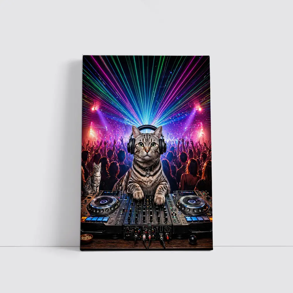Egyptian Mau Cat DJ Neon Dance Party – Wall Art