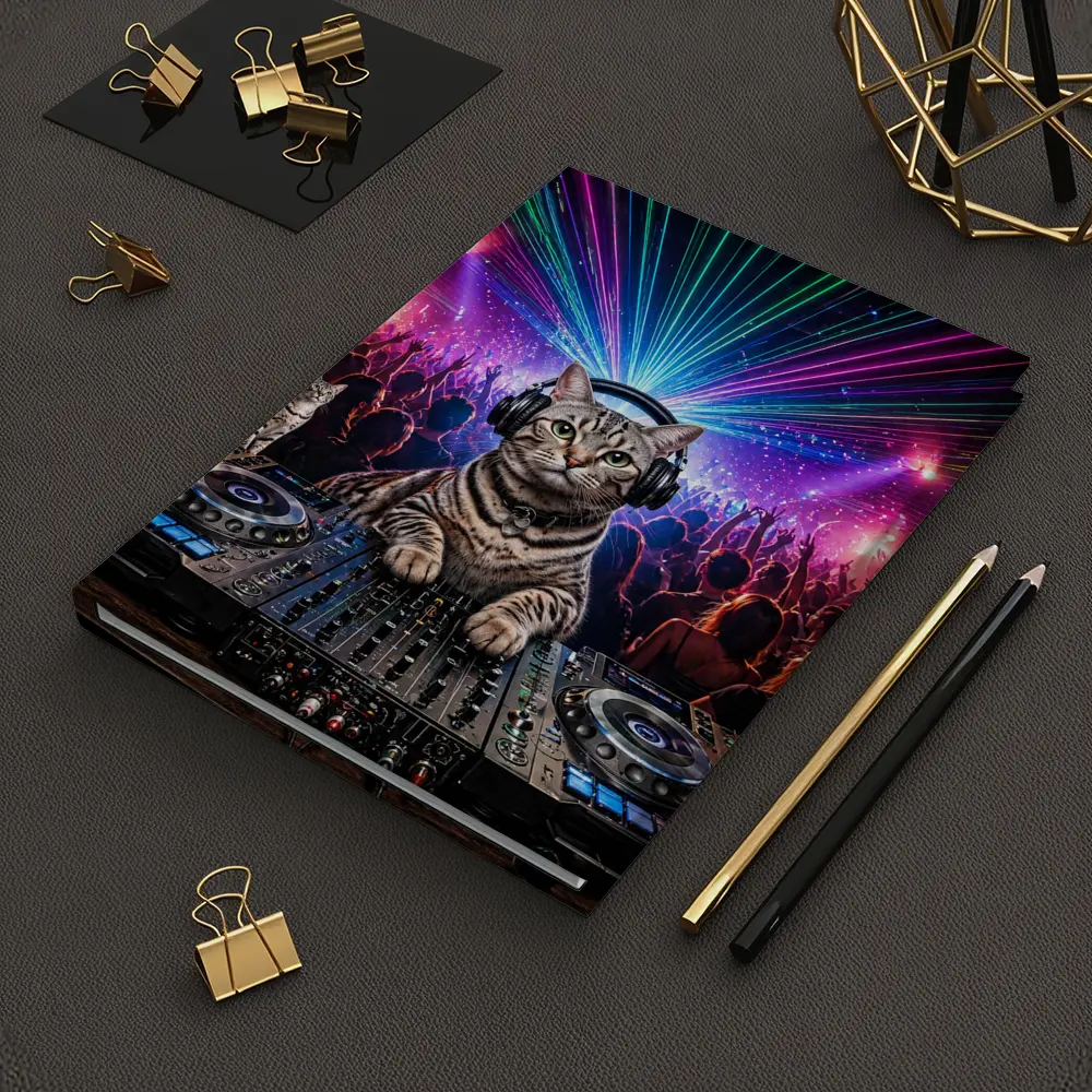 Egyptian Mau Cat DJ Neon Dance Party – Notebooks