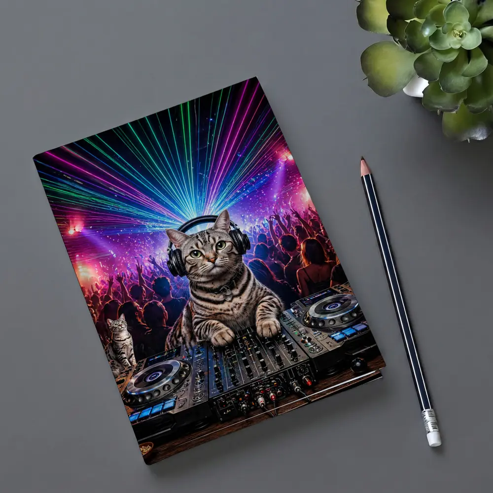 Egyptian Mau Cat DJ Neon Dance Party – Notebooks