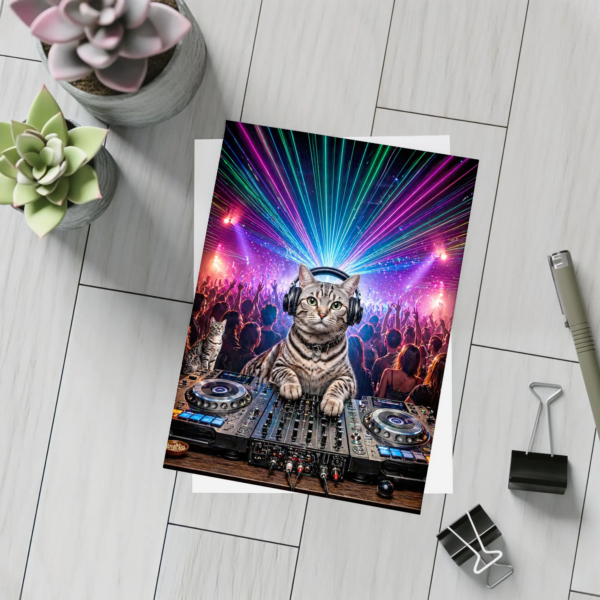 Egyptian Mau Cat DJ Neon Dance Party – Postcards