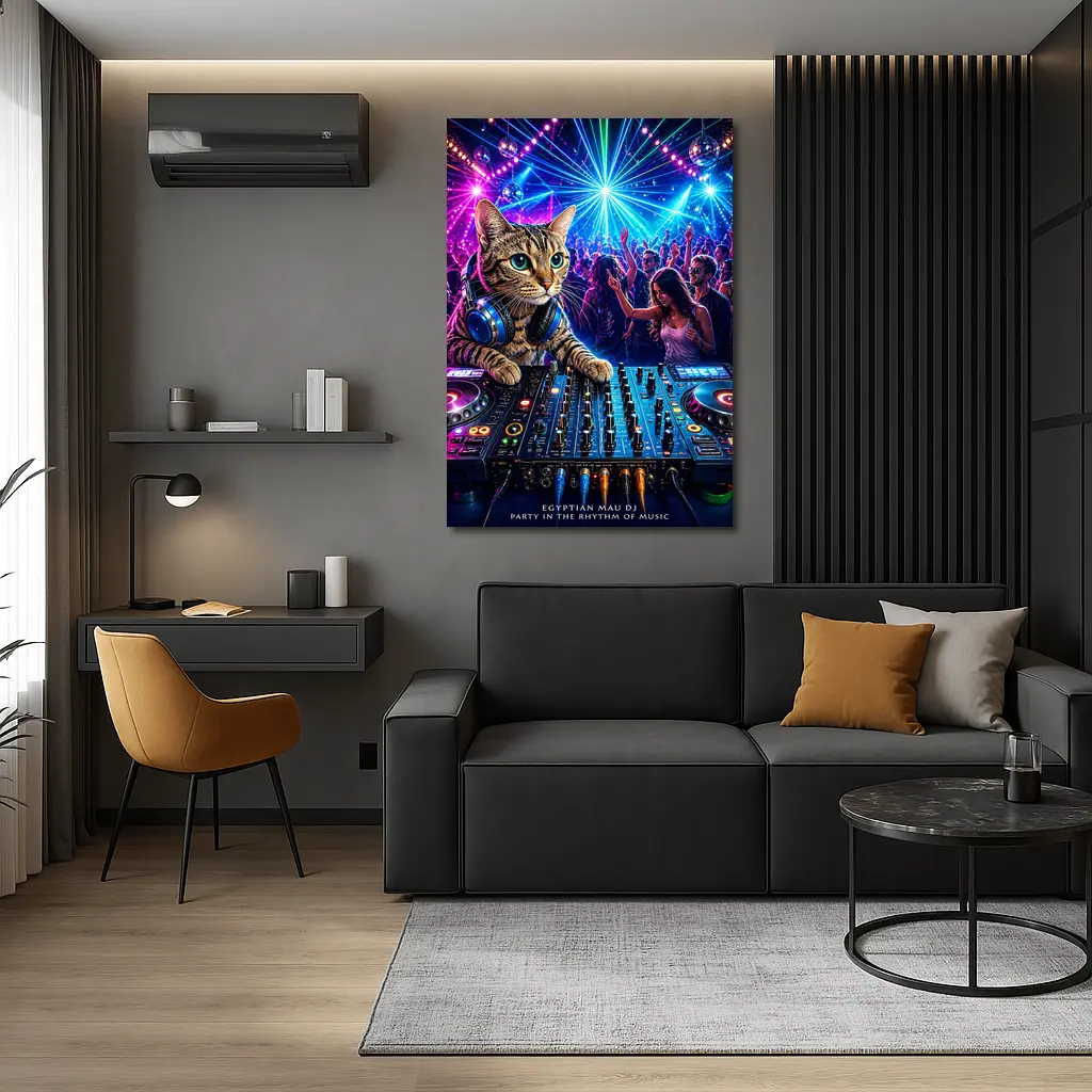 Egyptian Mau DJ Cat Neon Club Party – Wall Art