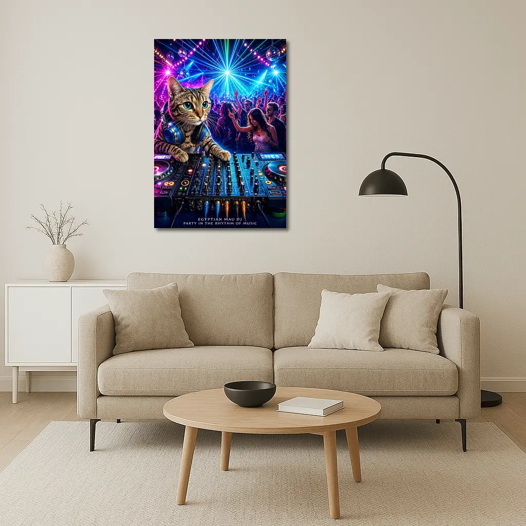 Egyptian Mau DJ Cat Neon Club Party – Wall Art