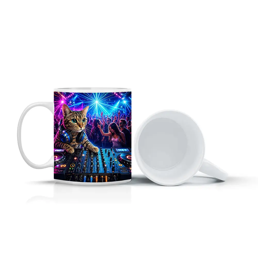 Egyptian Mau DJ Cat Neon Club Party – Mugs