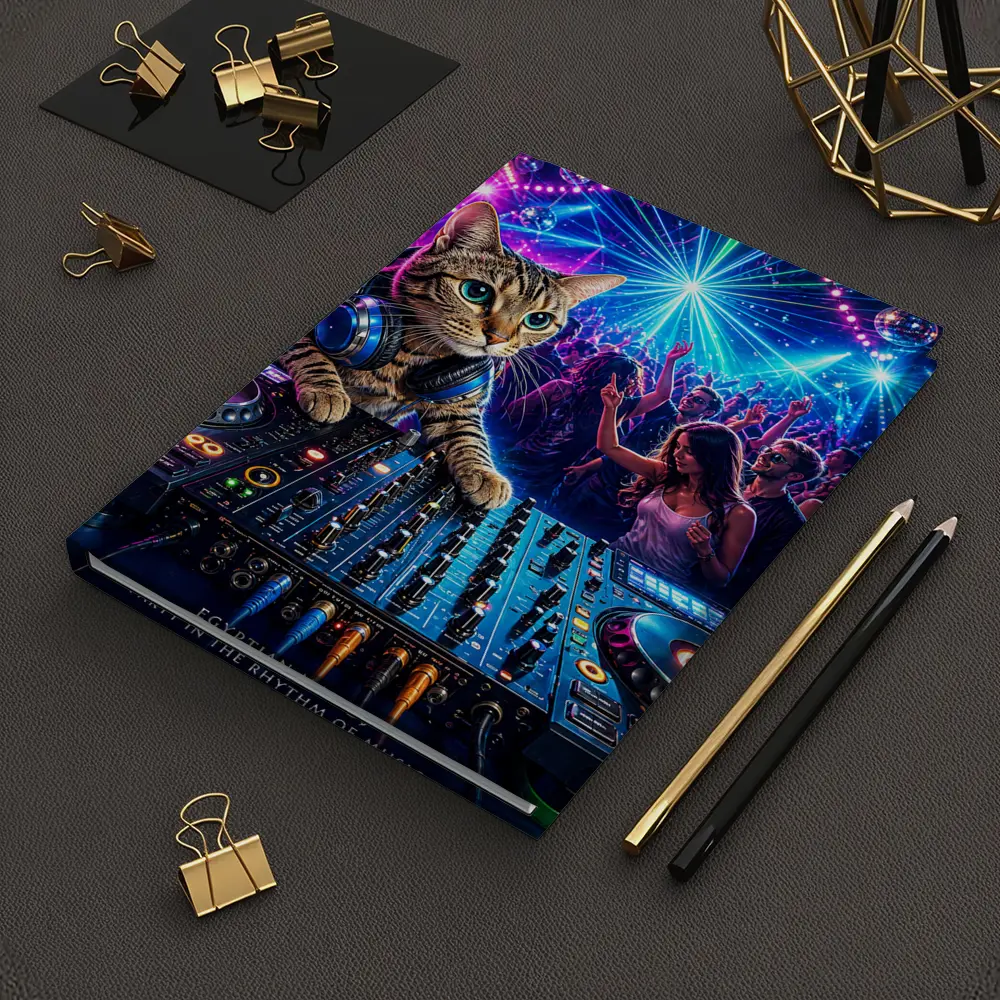 Egyptian Mau DJ Cat Neon Club Party – Notebooks