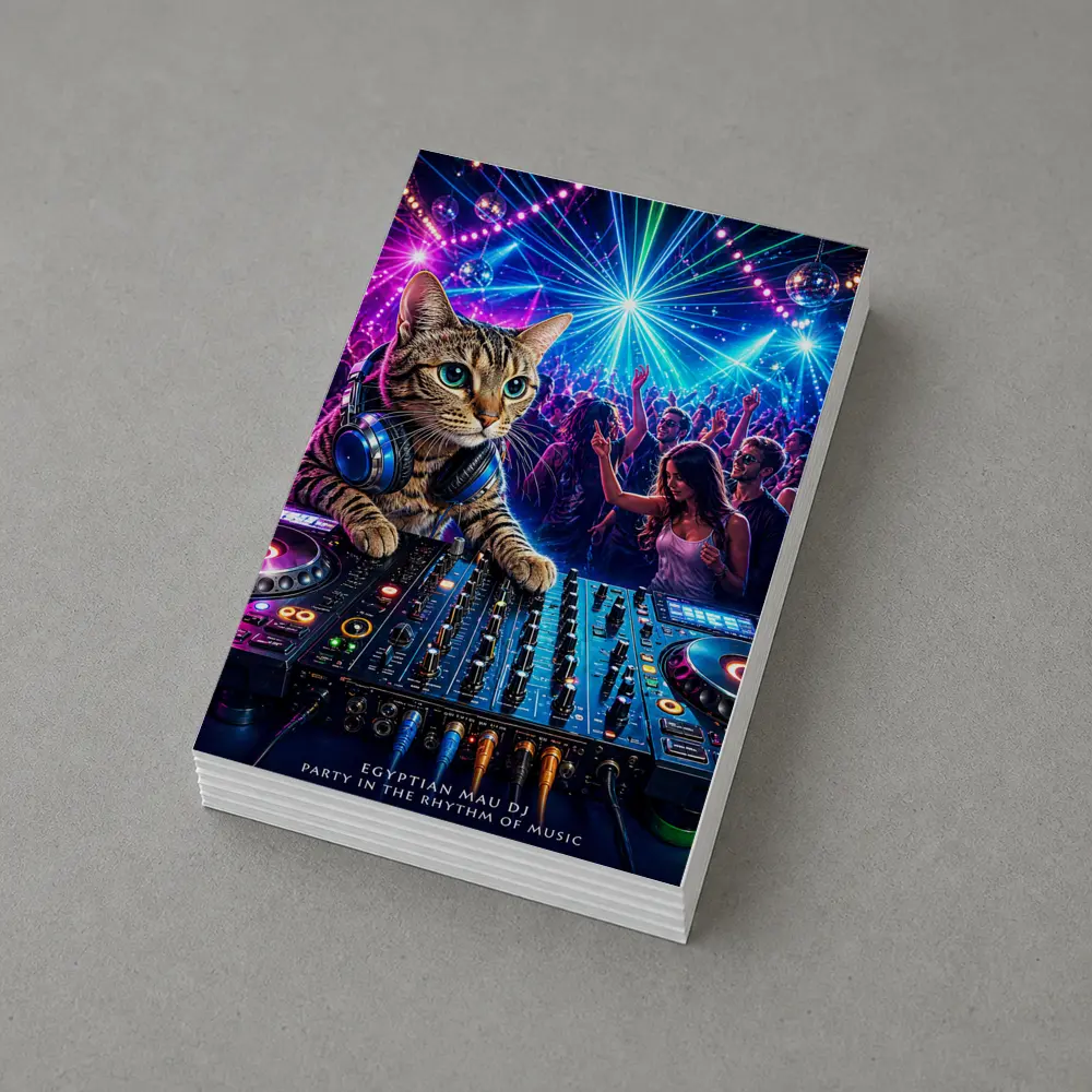 Egyptian Mau DJ Cat Neon Club Party – Postcards