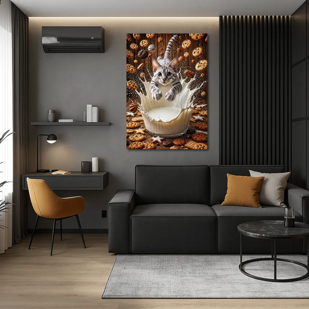 Egyptian Mau Cat Diving Into Milk Cookies – Wall Art