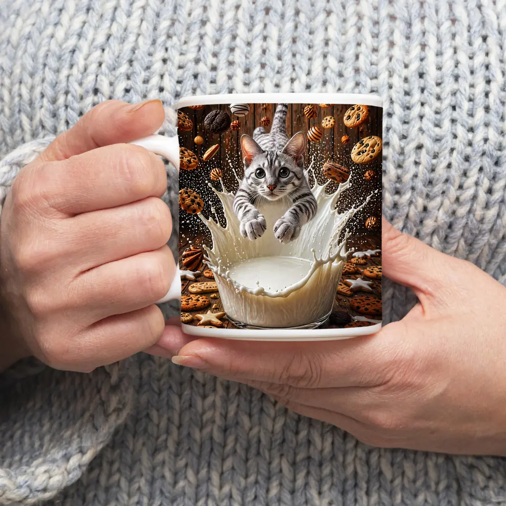 Egyptian Mau Cat Diving Into Milk Cookies – Mugs