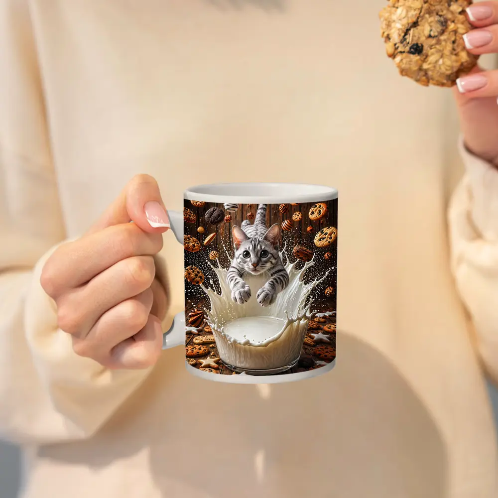Egyptian Mau Cat Diving Into Milk Cookies – Mugs