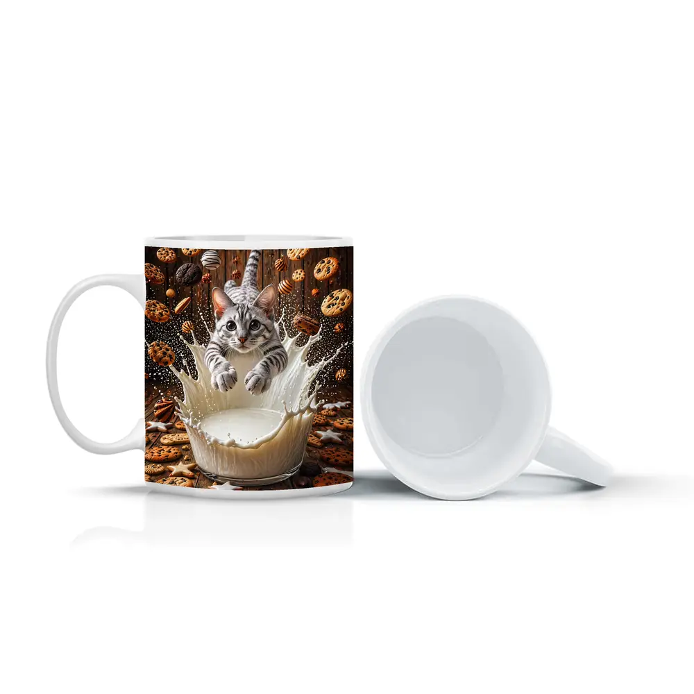 Egyptian Mau Cat Diving Into Milk Cookies – Mugs