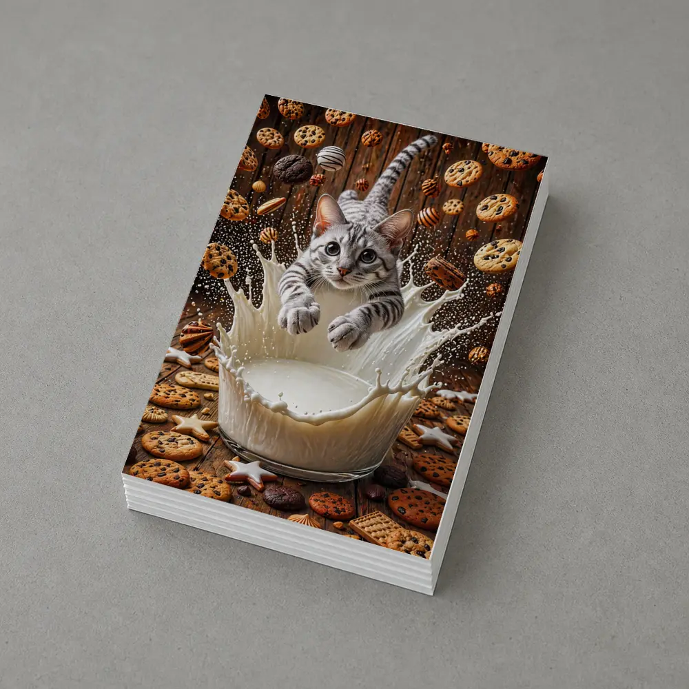 Egyptian Mau Cat Diving Into Milk Cookies – Postcards