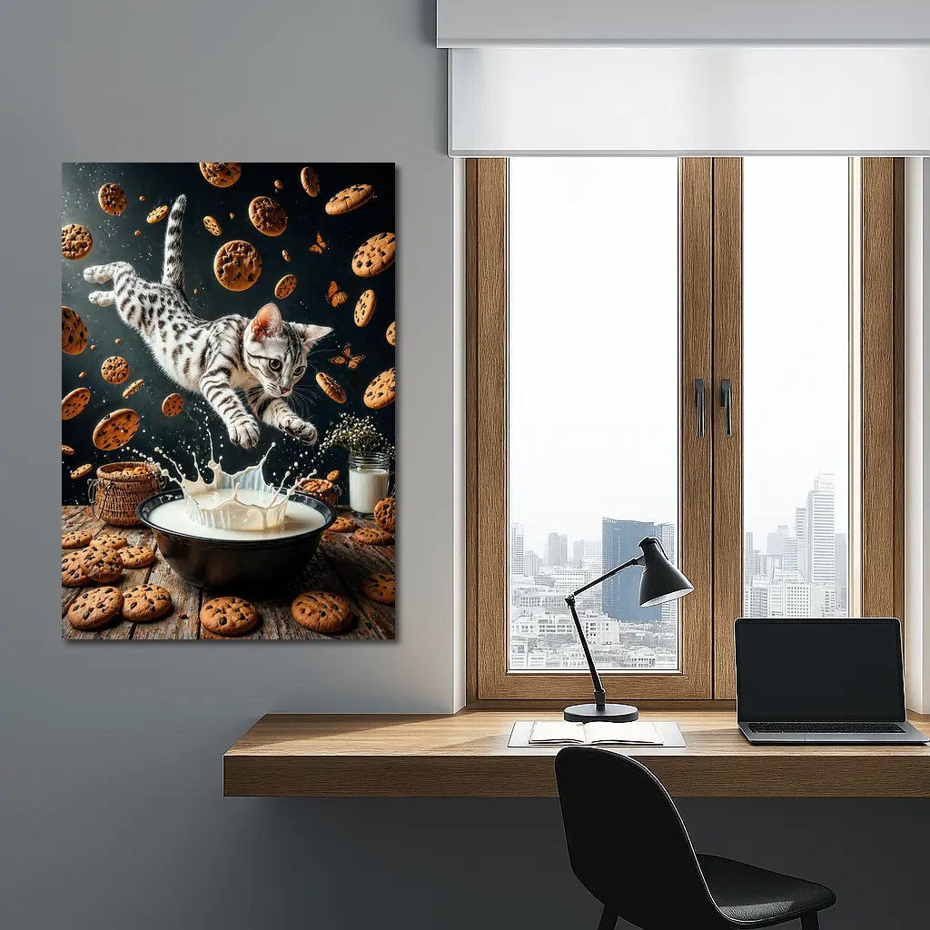 Egyptian Mau Cat Leaping Into Milk Bowl – Wall Art