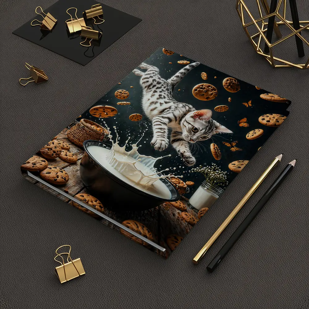 Egyptian Mau Cat Leaping Into Milk Bowl – Notebooks