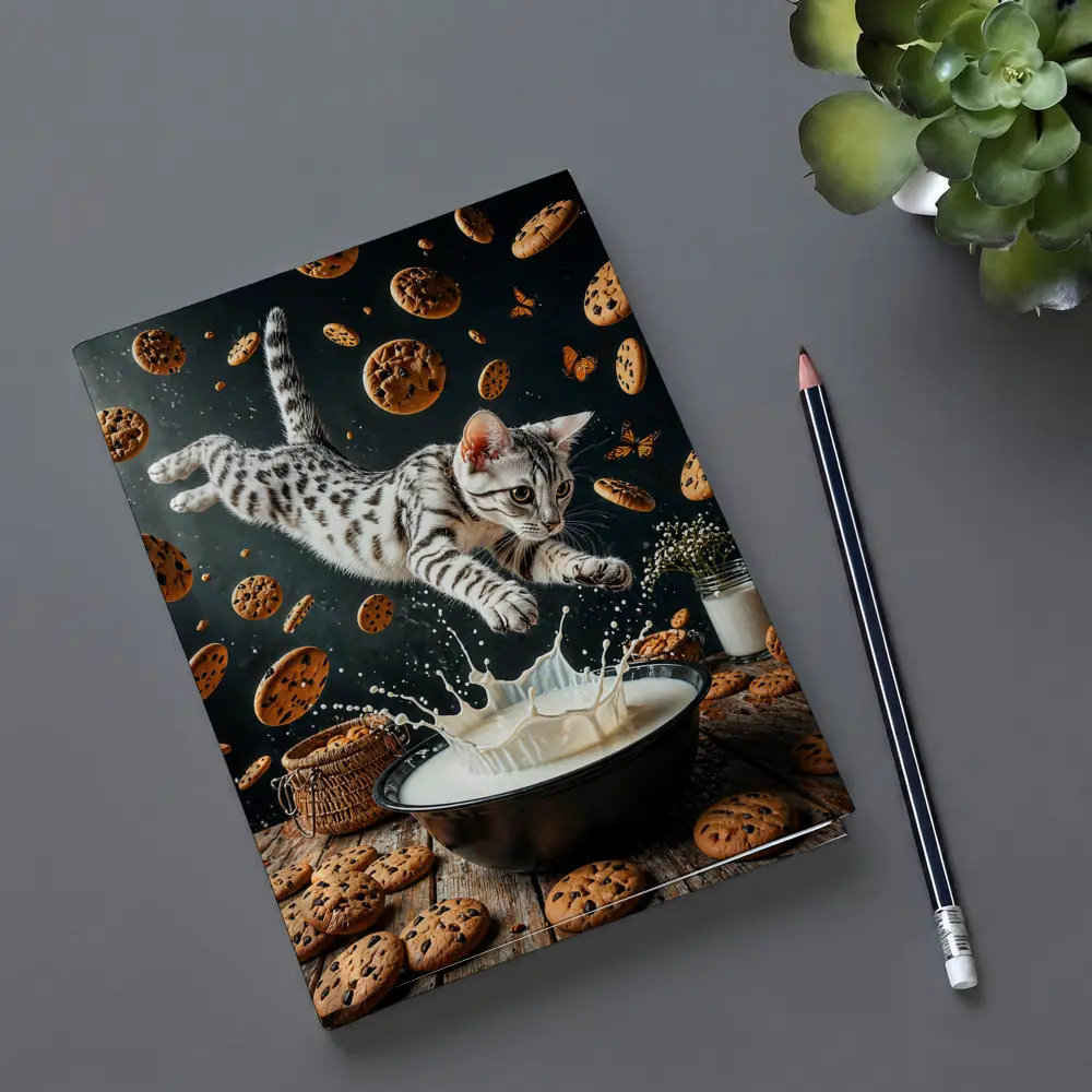 Egyptian Mau Cat Leaping Into Milk Bowl – Notebooks