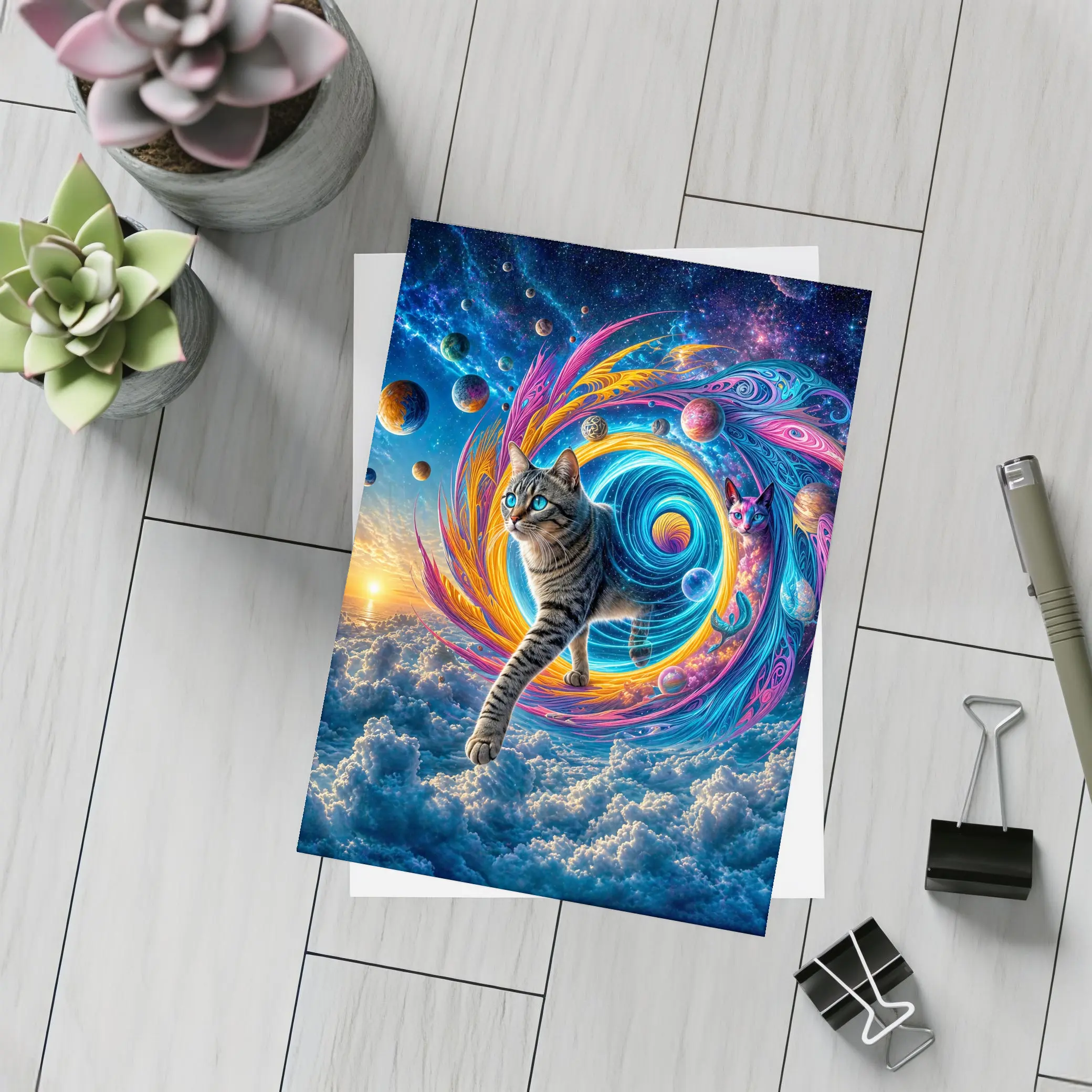 Egyptian Mau Cat Cosmic Space Swirl Art – Postcards