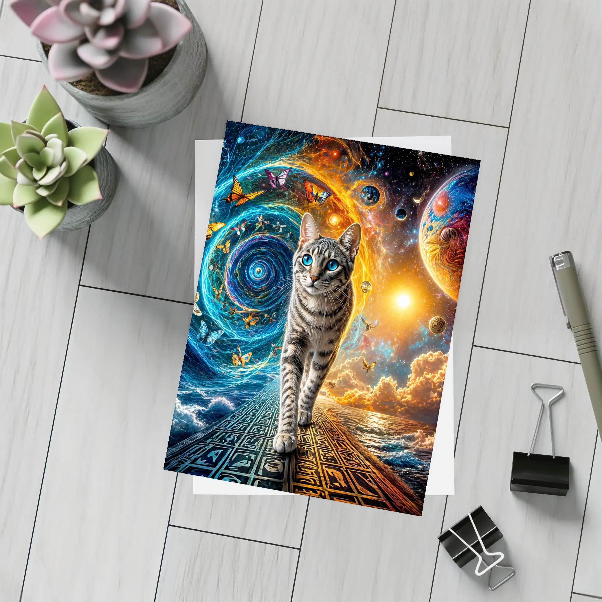 Egyptian Mau Cat Cosmic Space Fantasy Art – Postcards