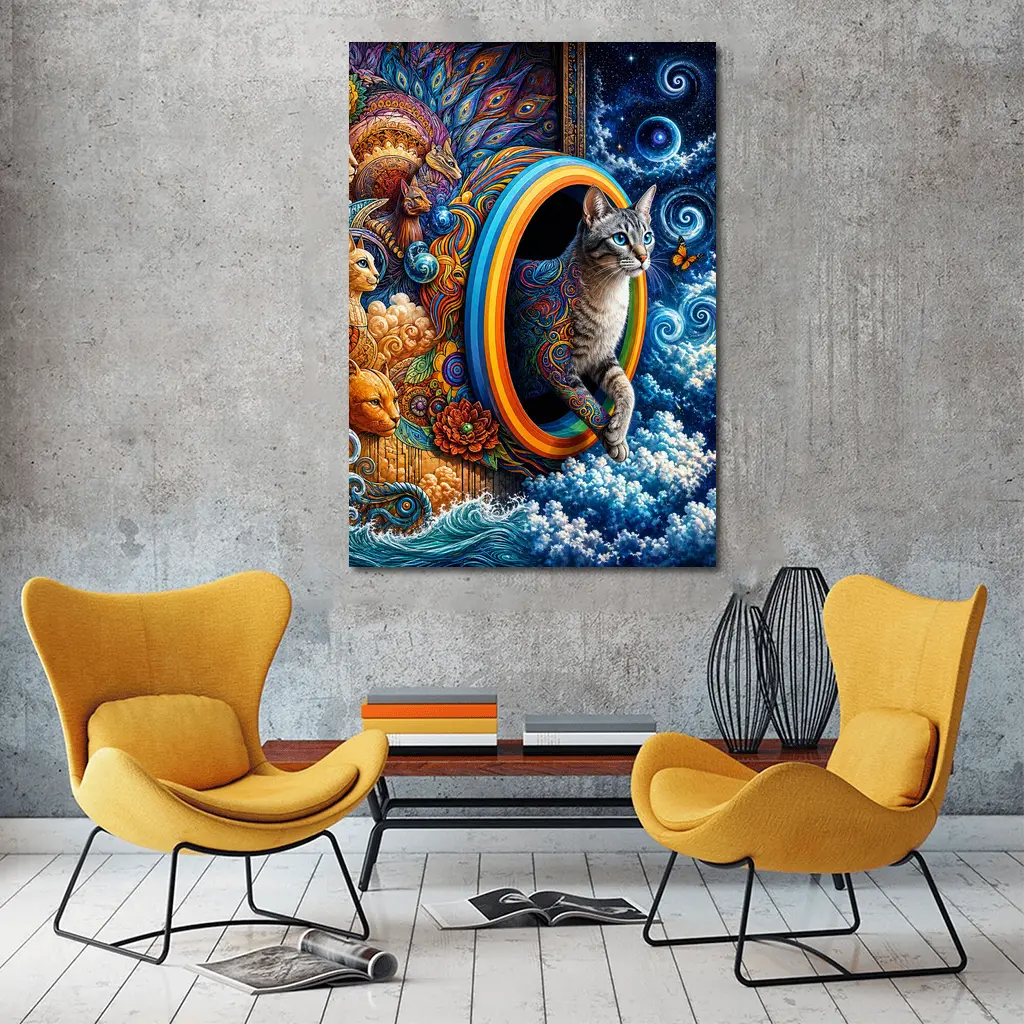 Egyptian Mau Cat Psychedelic Cosmic Portal Art – Wall Art