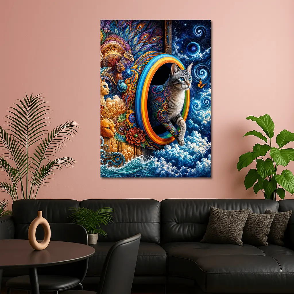 Egyptian Mau Cat Psychedelic Cosmic Portal Art – Wall Art