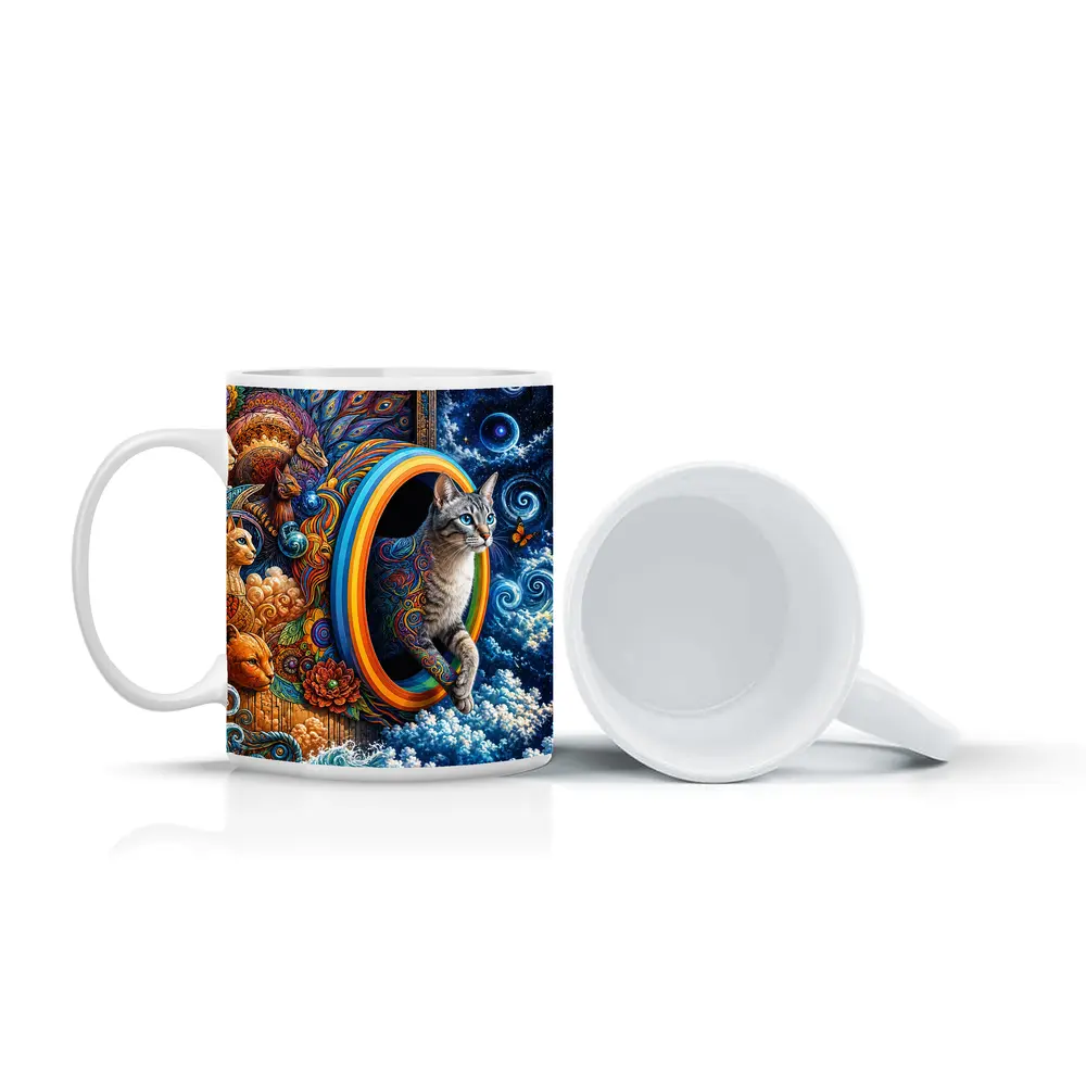 Egyptian Mau Cat Psychedelic Cosmic Portal Art – Mugs