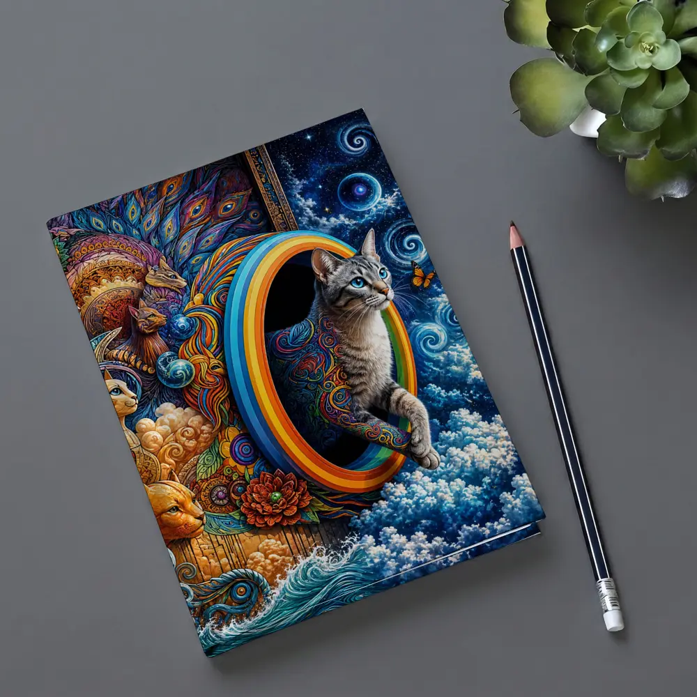 Egyptian Mau Cat Psychedelic Cosmic Portal Art – Notebooks