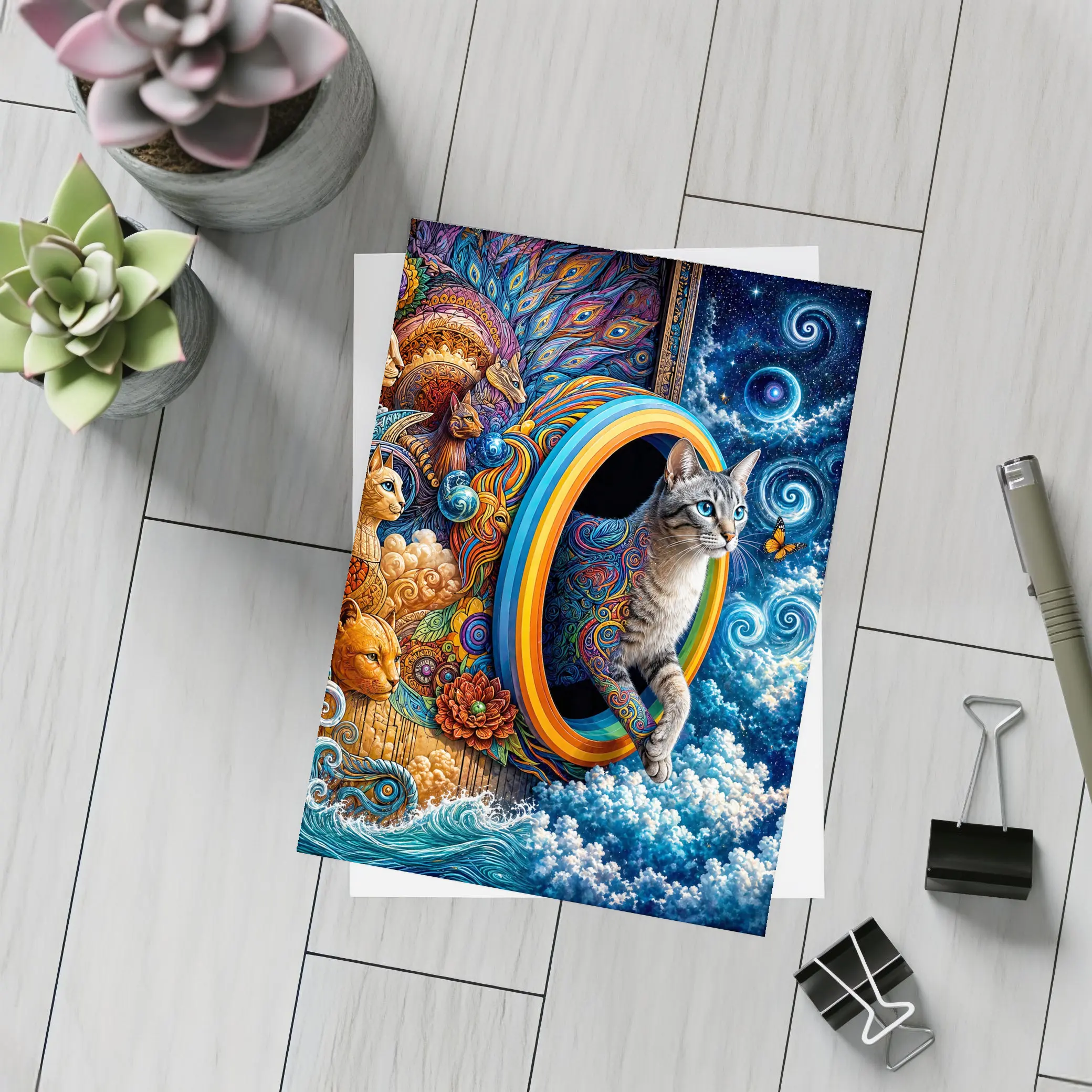 Egyptian Mau Cat Psychedelic Cosmic Portal Art – Postcards