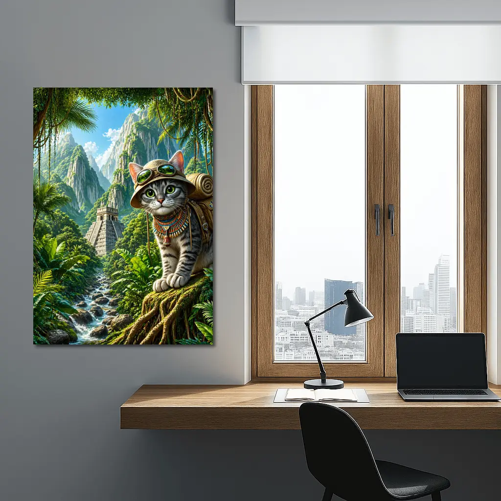 Explorer Cat Jungle Ancient Temple Adventure – Wall Art