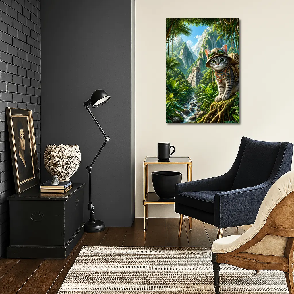 Explorer Cat Jungle Ancient Temple Adventure – Wall Art