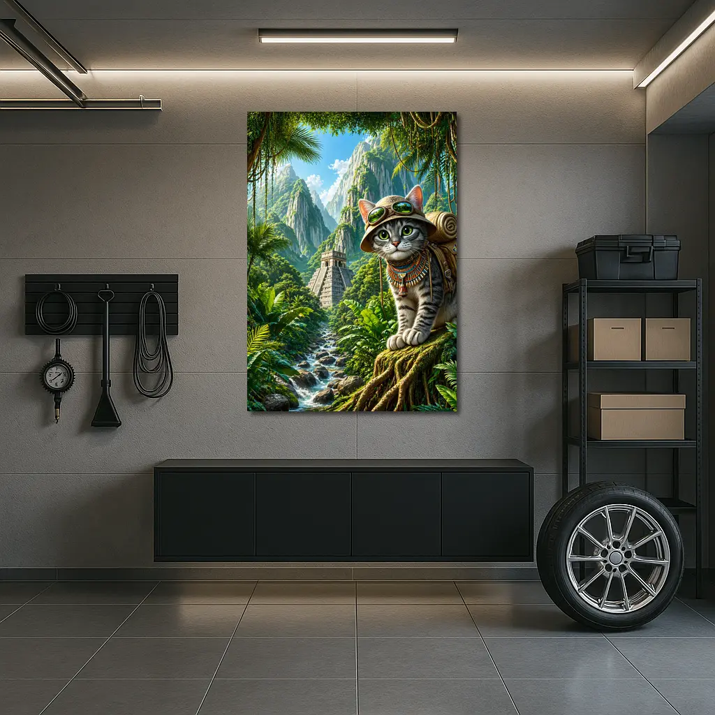 Explorer Cat Jungle Ancient Temple Adventure – Wall Art