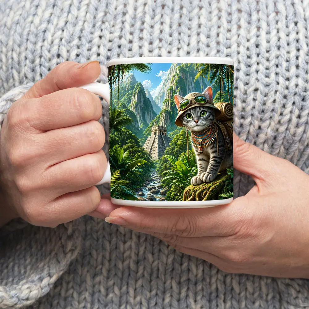 Explorer Cat Jungle Ancient Temple Adventure – Mugs