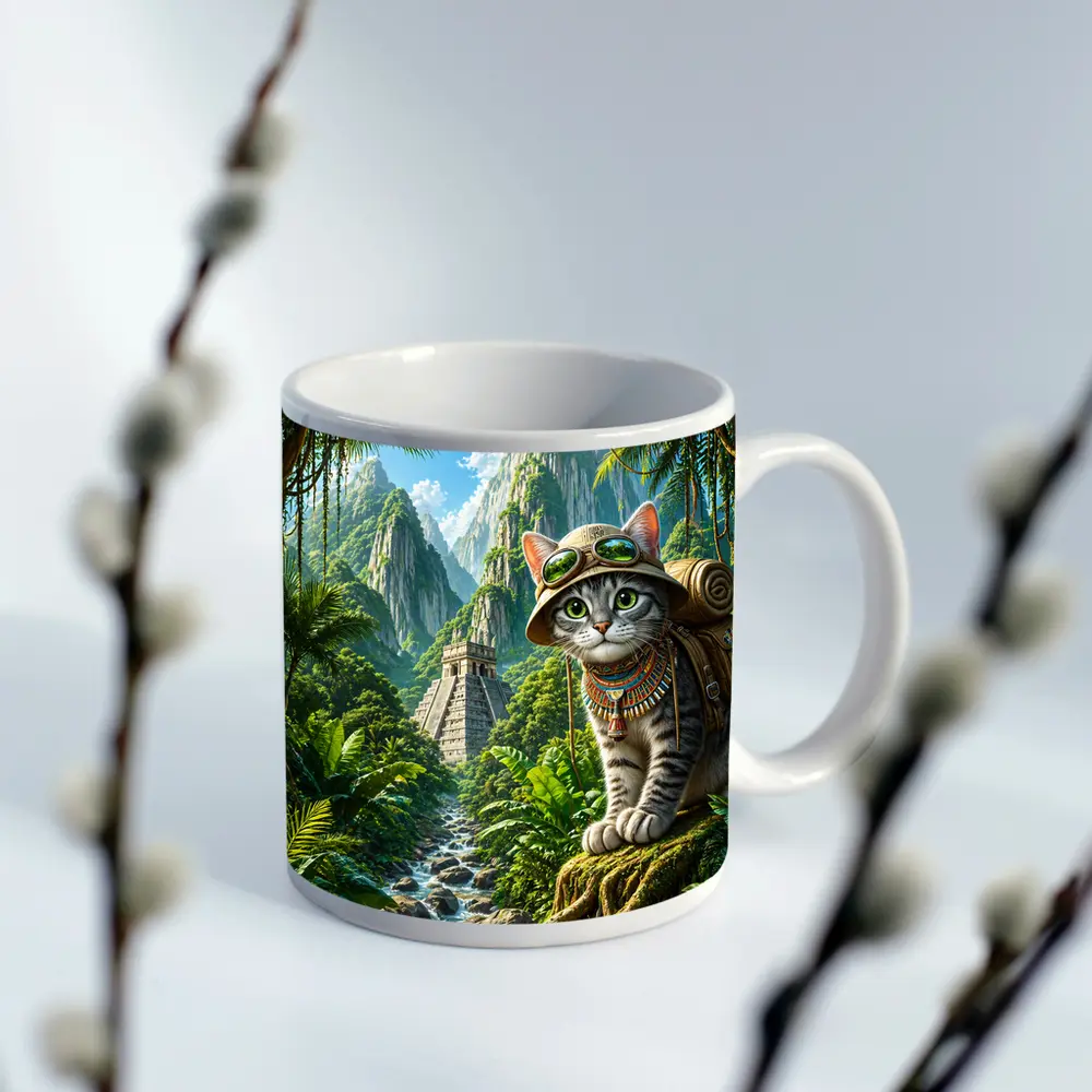 Explorer Cat Jungle Ancient Temple Adventure – Mugs