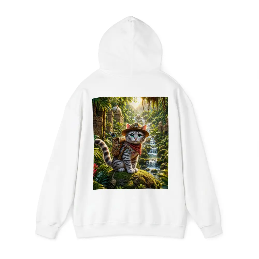 Explorer Cat Adventure Jungle Waterfall Ancient Ruins – Hoodies