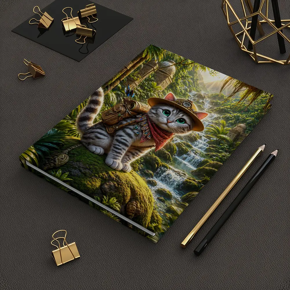 Explorer Cat Adventure Jungle Waterfall Ancient Ruins – Notebooks