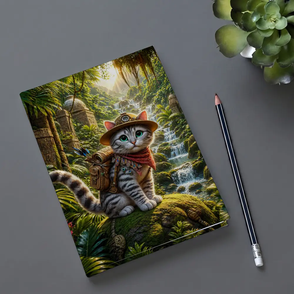 Explorer Cat Adventure Jungle Waterfall Ancient Ruins – Notebooks