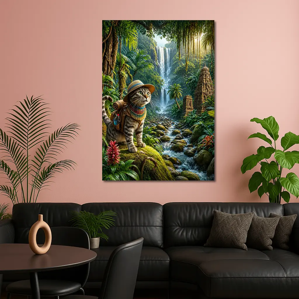 Egyptian Mau Explorer Cat Jungle Waterfall – Wall Art
