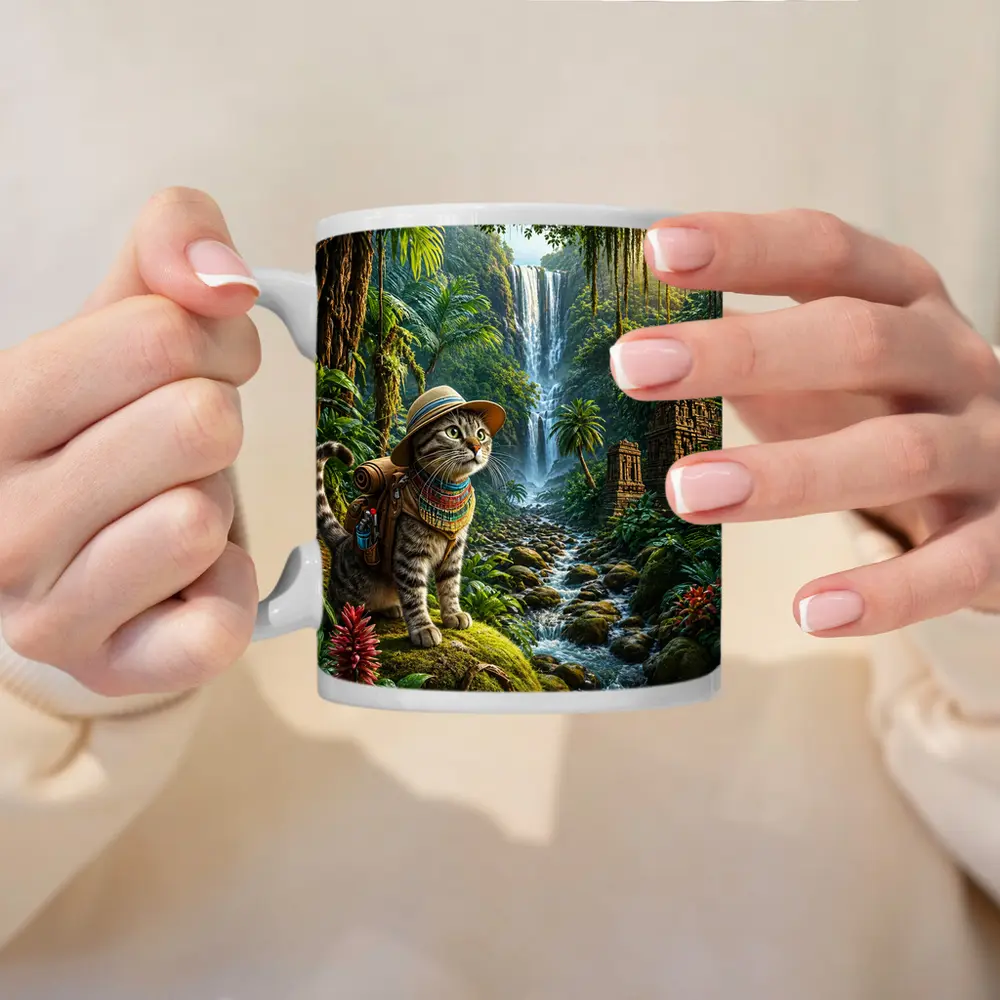 Egyptian Mau Explorer Cat Jungle Waterfall – Mugs