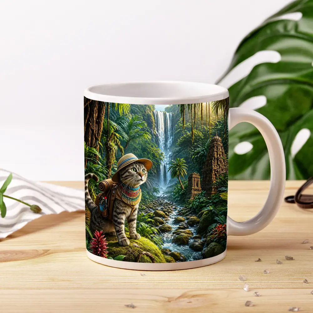 Egyptian Mau Explorer Cat Jungle Waterfall – Mugs
