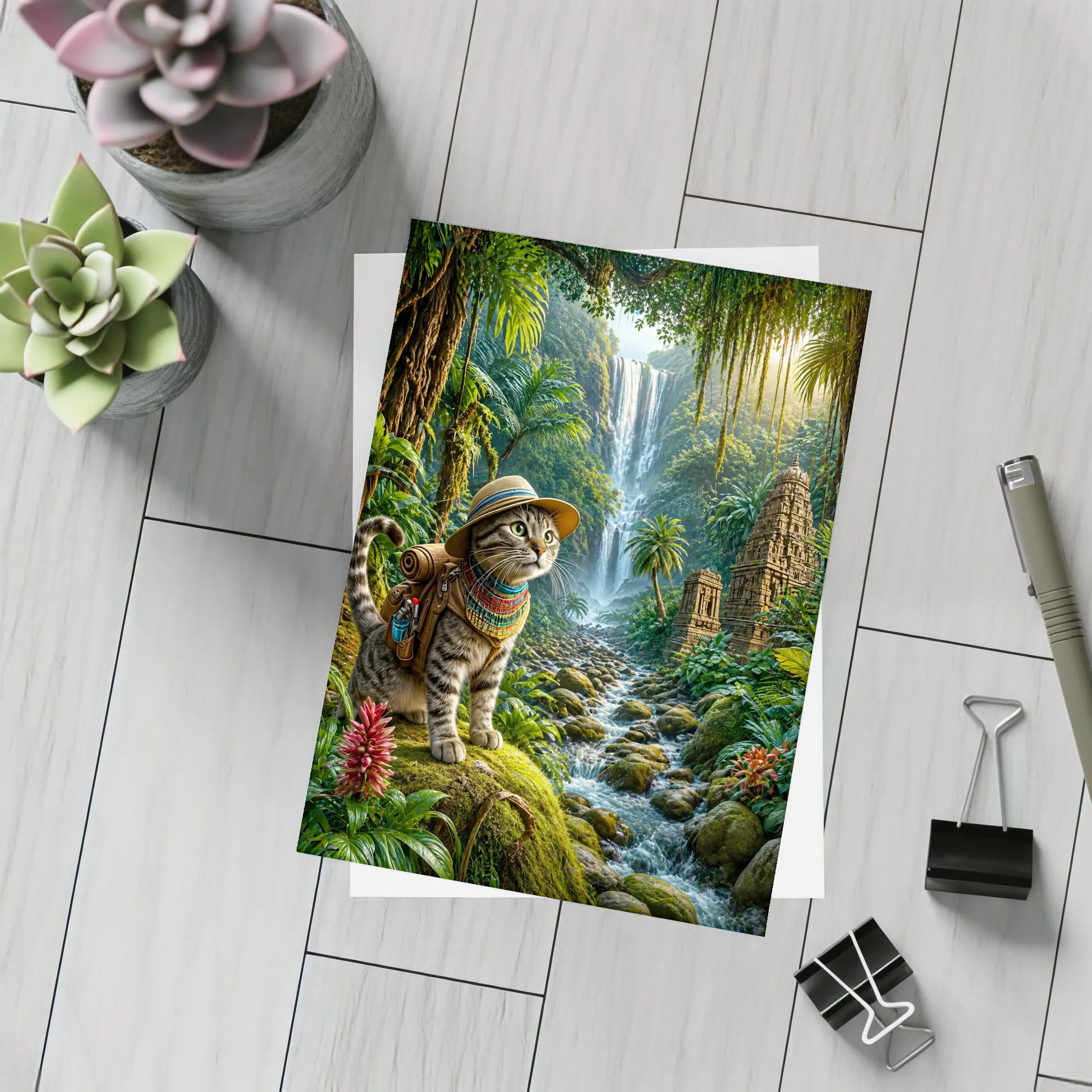 Egyptian Mau Explorer Cat Jungle Waterfall – Postcards