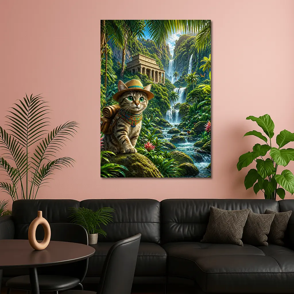 Egyptian Mau Explorer Cat Jungle Waterfall Temple – Wall Art