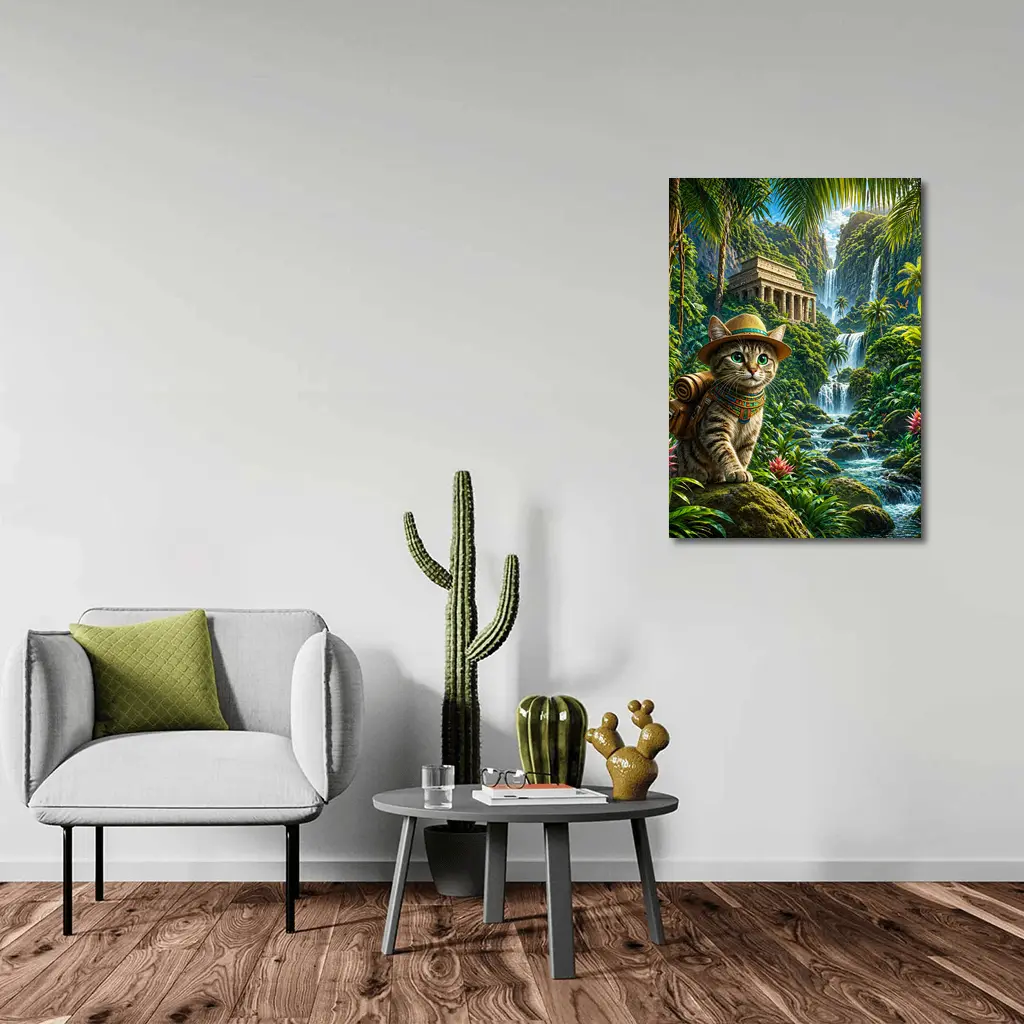 Egyptian Mau Explorer Cat Jungle Waterfall Temple – Wall Art