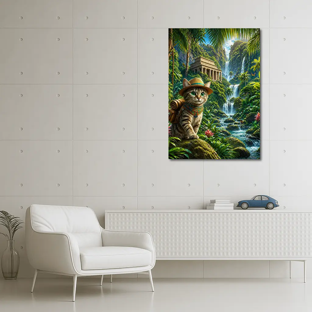 Egyptian Mau Explorer Cat Jungle Waterfall Temple – Wall Art