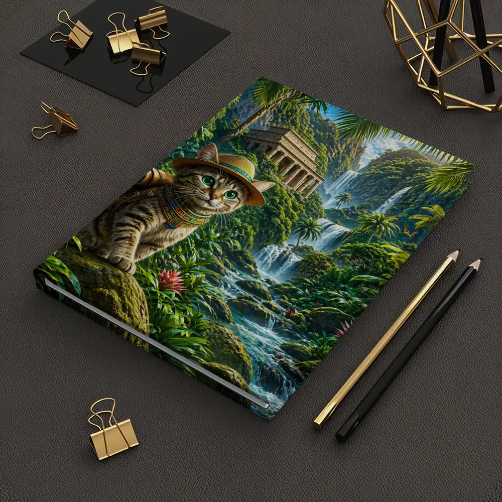Egyptian Mau Explorer Cat Jungle Waterfall Temple – Notebooks